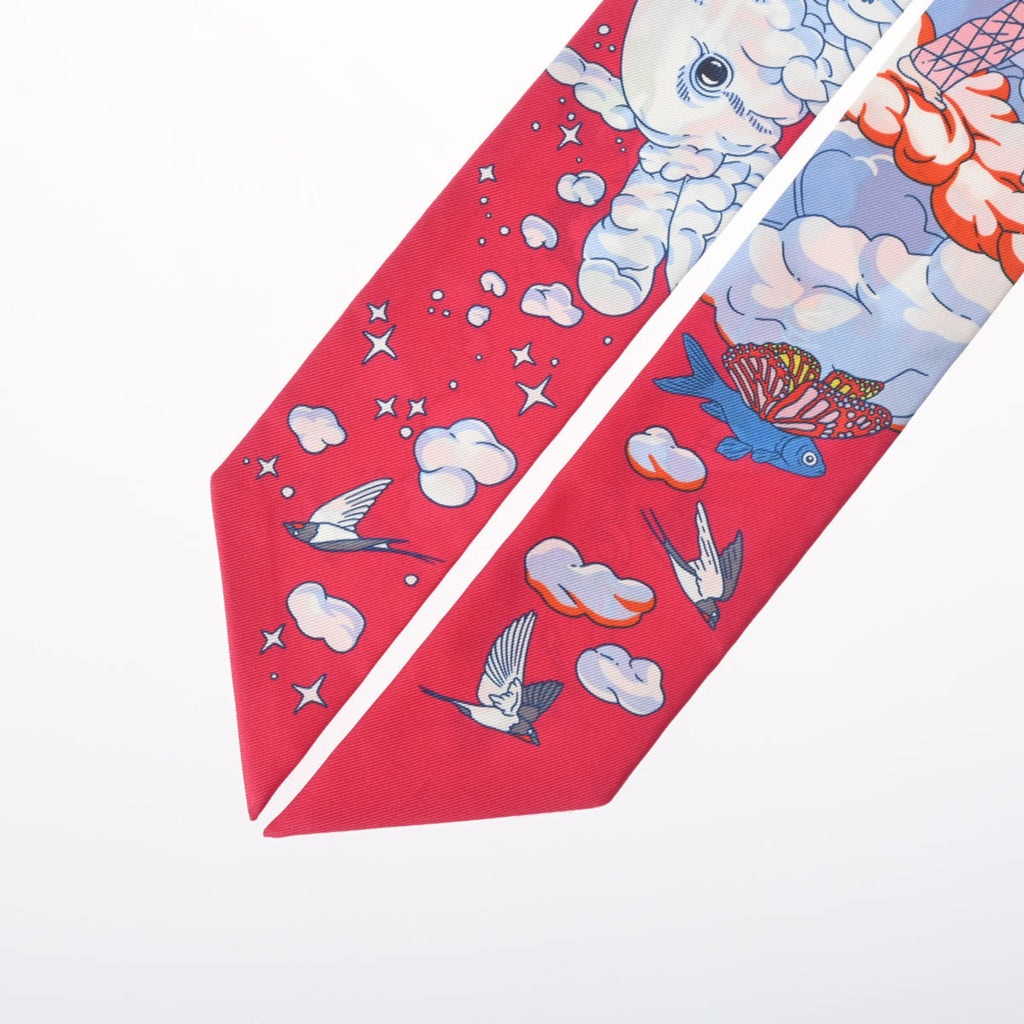 Pre-Owned Pink/Multicolor MON Women's Muffler 100% Silk Twilly (Good) NUAGE SUR HERMES Scarf 063900S