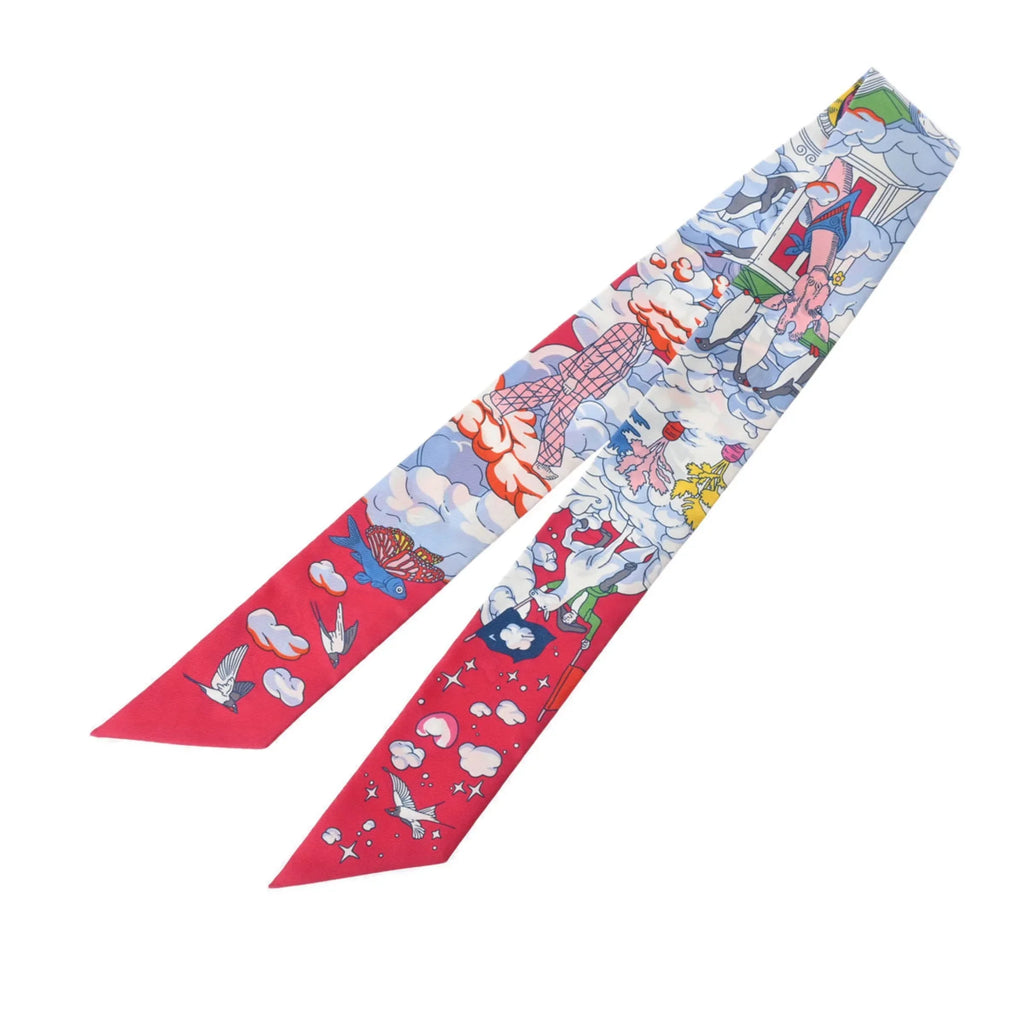 Pre-Owned Pink/Multicolor MON Women's Muffler 100% Silk Twilly (Good) NUAGE SUR HERMES Scarf 063900S