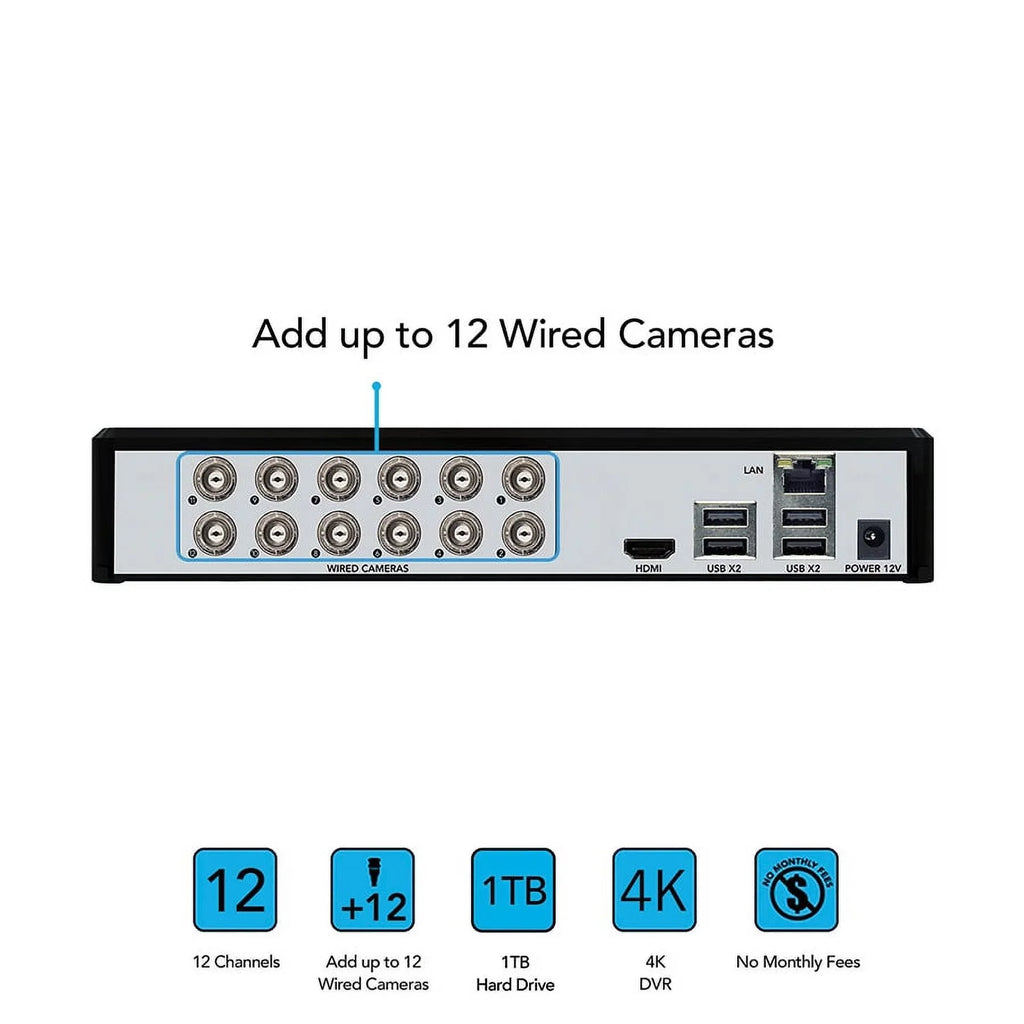 1TB System Indoor with Ultra 12 Channel Cameras Hard Spotlight HD with Surveillance Vision Drive, Night Owl exterior Bullet Night Cameras, 4 CCTV, DVR Wired Camera Security 4K