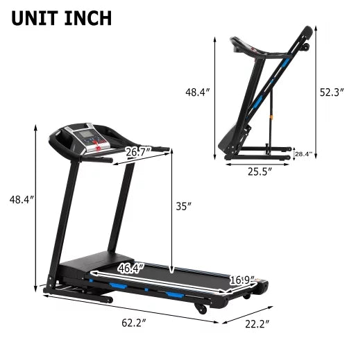 Bluetooth Home Machine Running with Double with Speaker Foldable Electric Incline: Treadmill Pulse Sensor, Absorption, 3.5HP Automatic Shock