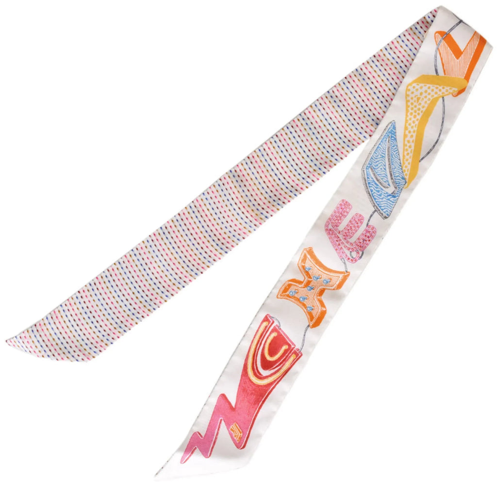 100% (Like NEON New) Silk CHEVALOSCOPE Scarf Pointier 853954S White Muffler Pre-Owned HERMES Twilly