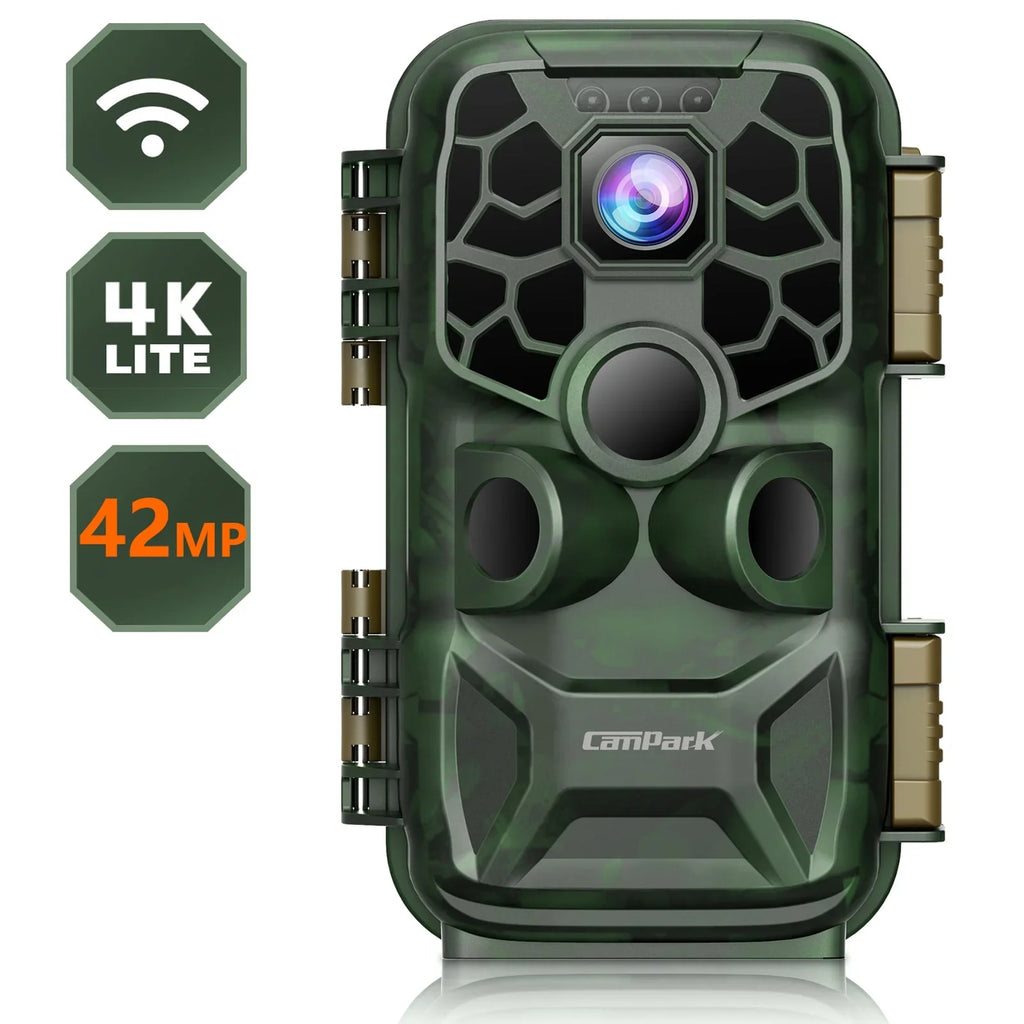 Game Camera Trail Wildlife WiFi Deer for Infrared 3PIR 42MP Waterproof 4K 2.4" Bluetooth Night Trigger Sensor IP66 Cam 0.2s Trail Camera with Monitoring Hunting LCD Vision CAMPARK