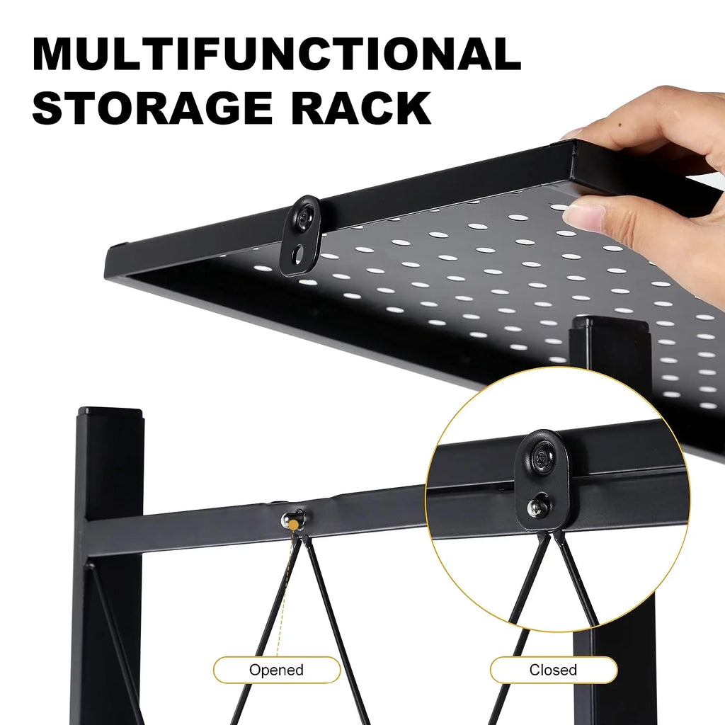 Wheels Storage Kitchen & Display, Storage Cart Rolling Foldable 4-Tier - Closet Shelf Shelves, - for Black Unit Decor Shelving Room Organizer, Books Pantry with Metal Office Collapsible