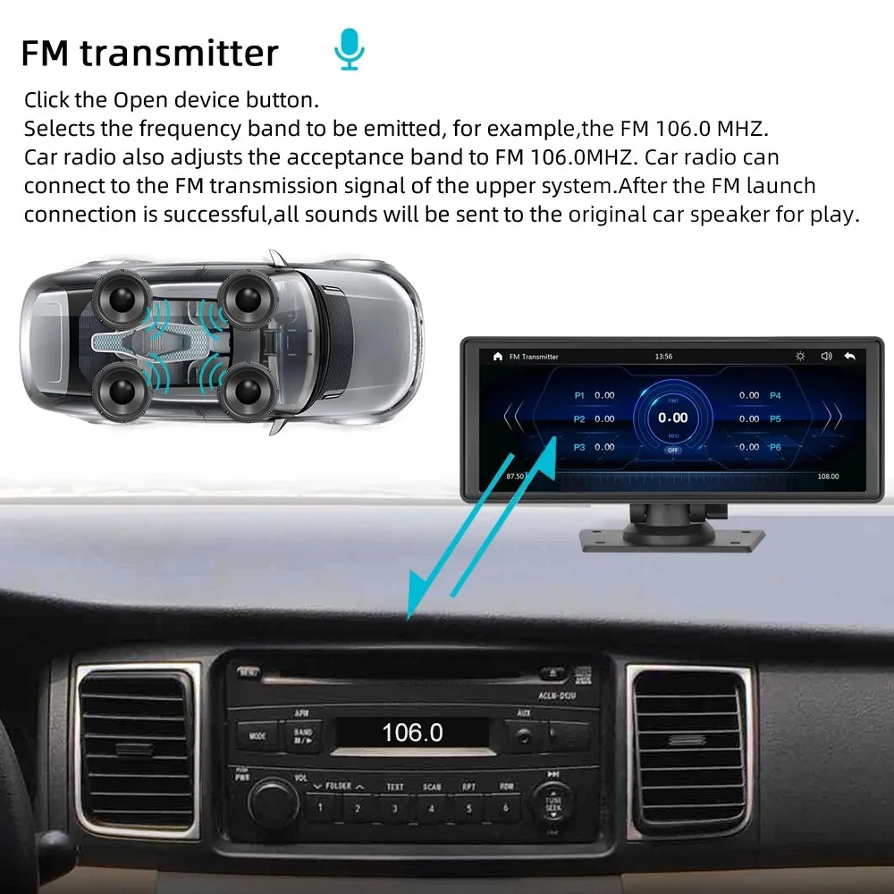 Play Recorder Car Carplay Receiver with Multimedia Car Wireless Android Car Audio Bluetooth,Backup Stereo Polarlander Touch Player Radio TF, Screen AUX, 9.3 Navigation, GPS Inch Auto, Camera,