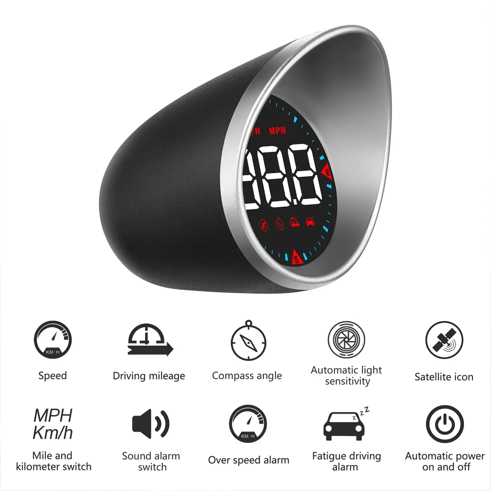Display Display Mileage, Compass Head-up Car Alarm Alarm Overspeed Digital and Speedometer Driving Car HUD Driving Fatigue Angle,