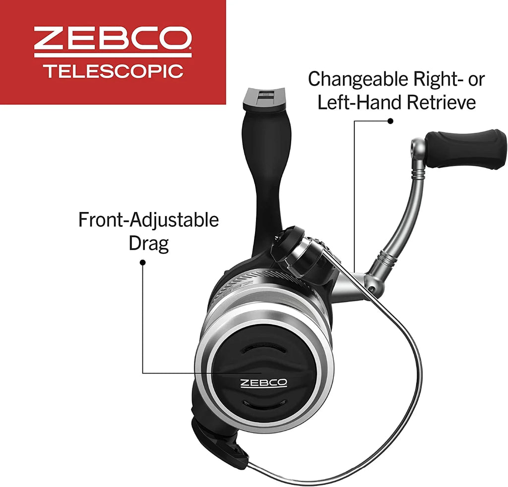 Rod, and Reel, Combo, Fishing Rod 33 Zebco Reel 6-Foot Telescopic 30 Silver/Black dimension Spinning