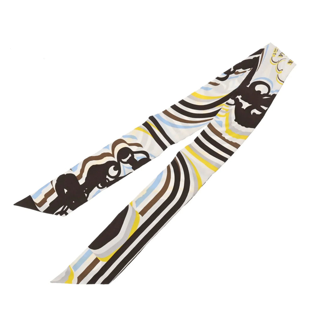 Silk White/Brown - Women's GALA 100% Twilly (Good) BRIDES Scarf DE HERMES Pre-Owned Muffler