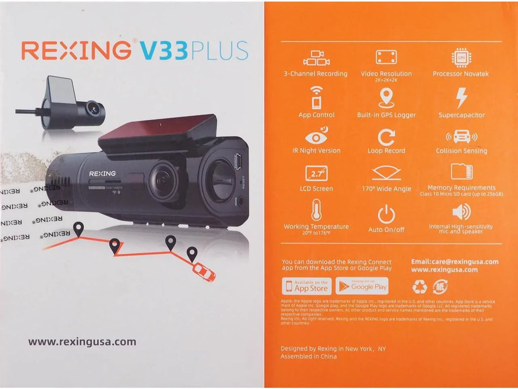 GPS +Cabin +Rear with V33 Rexing 3 Resolution Dashcam Front Channel 1440p+1440p+1440p BBY-V33 camera,