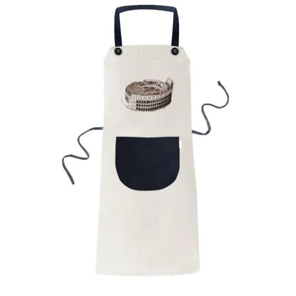 Linen The Apron Bib Kitchen Adjustable in Colosseum Rome Pinafore Pocket Cotton BBQ Italy