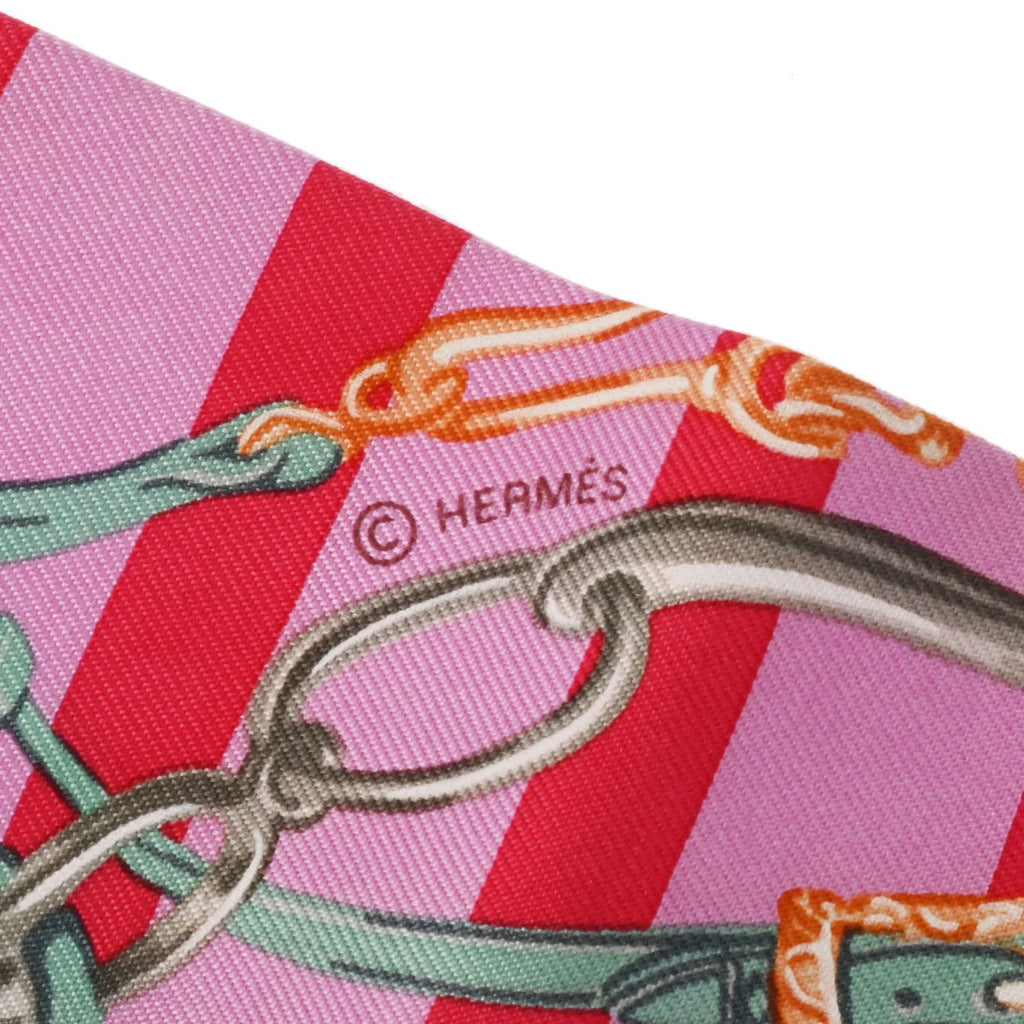 Muffler Old Pink/Red/Green Pre-Owned (Fair) GALA - 100% Twilly HERMES DE Scarf Tag Silk BRIDES Women's