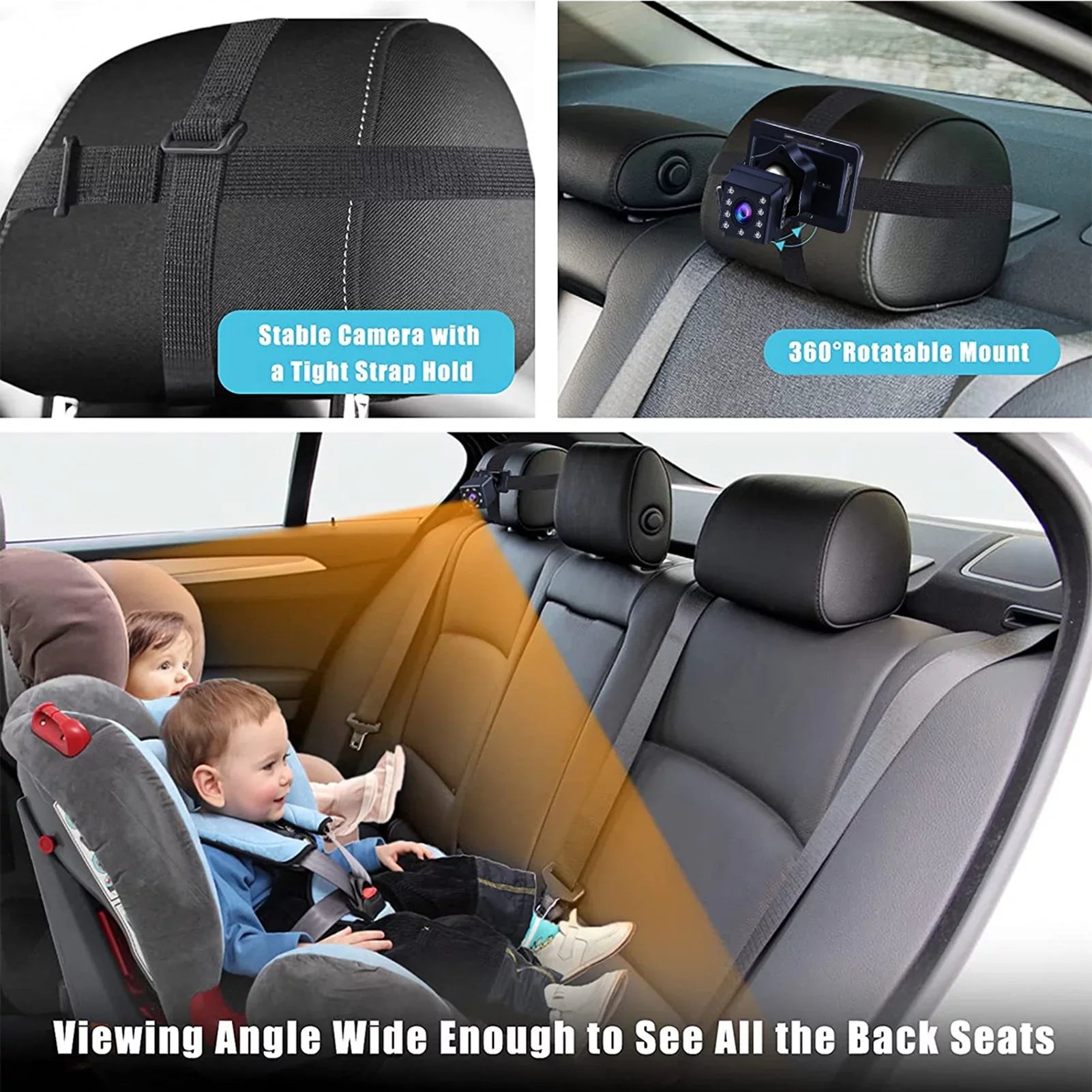 Car Length 1080P Car Safety with Clear Car 5M Angle Inch Cameras Cable Mirror Wide Long 4.3 Mirror Adjustable Seat View Crystal Mirrors Monitored