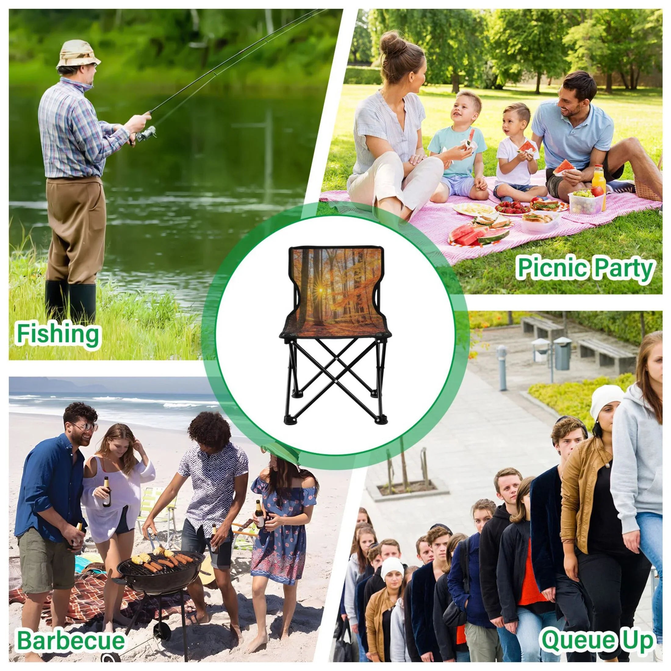 Carry Portable Beach Chair Bag Chair Lawn Camping Forest Support Chair Leaves 220LBS to Fishing Autumn Chair Folding exterior with