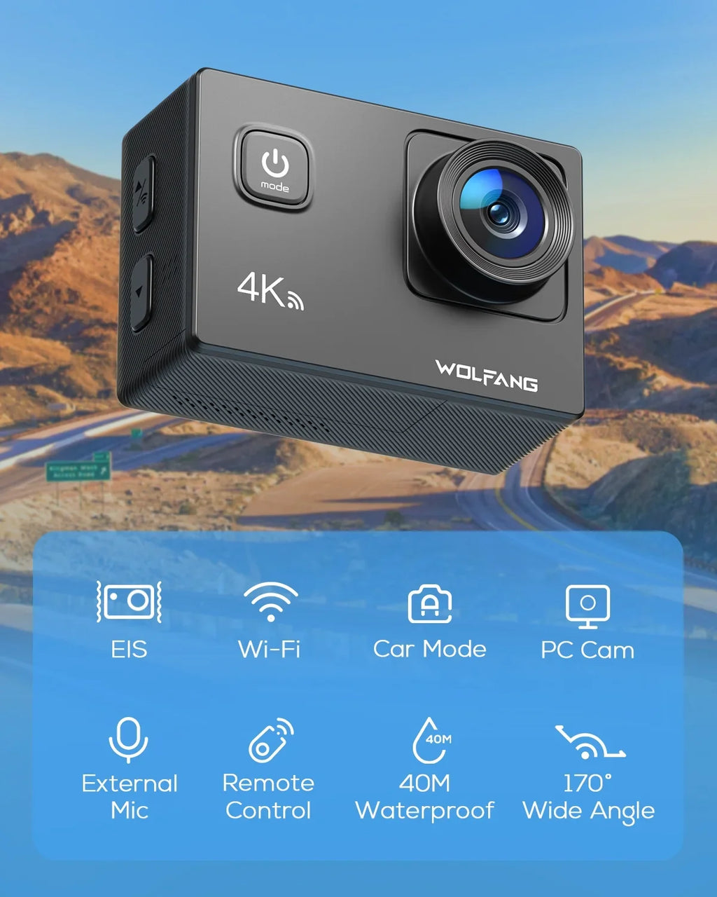 40M Cam Camera Action Action Camera 20MP WOLFANG Video Stabilization Underwater WiFi 4K Waterproof Camera EIS 170�