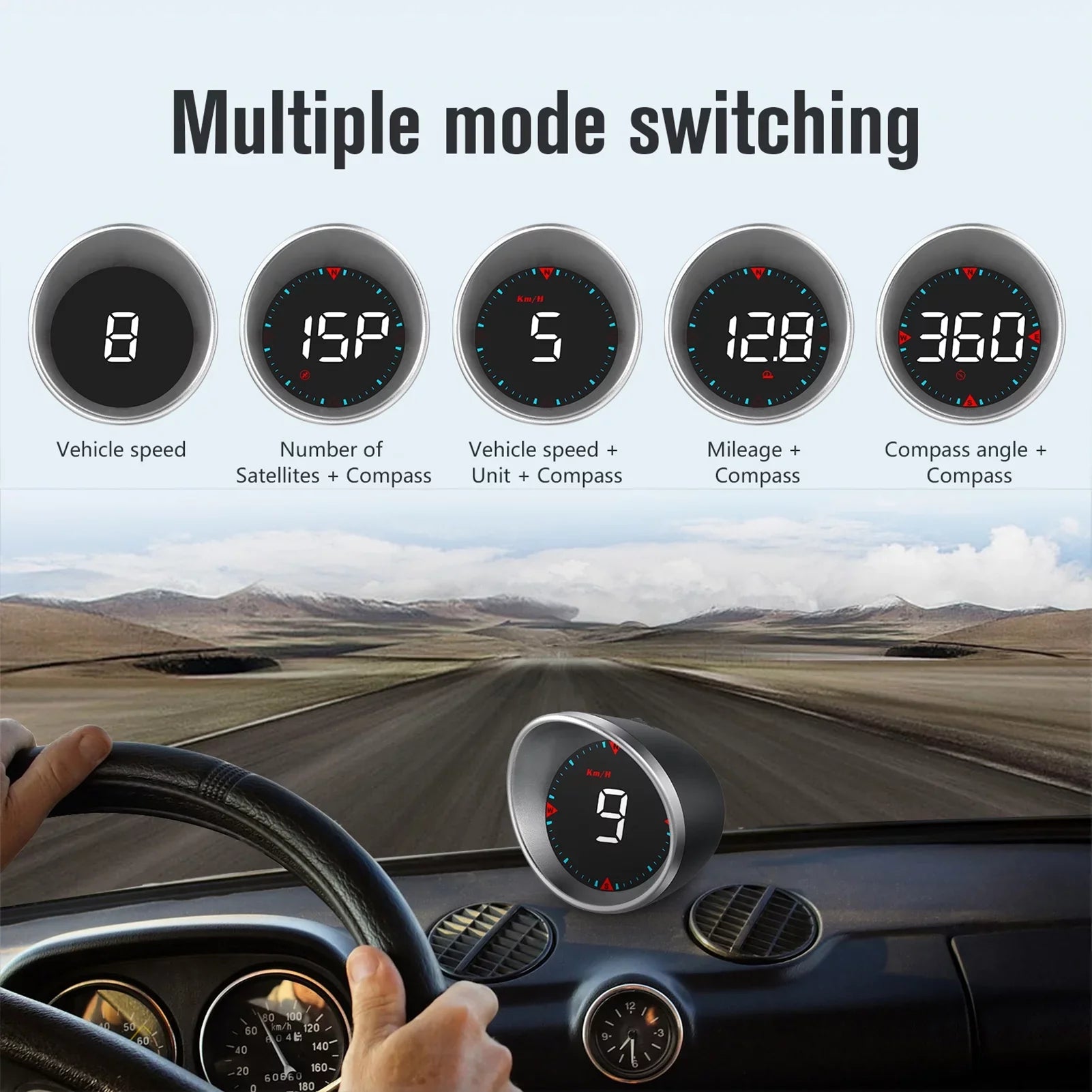 Display Display Mileage, Compass Head-up Car Alarm Alarm Overspeed Digital and Speedometer Driving Car HUD Driving Fatigue Angle,
