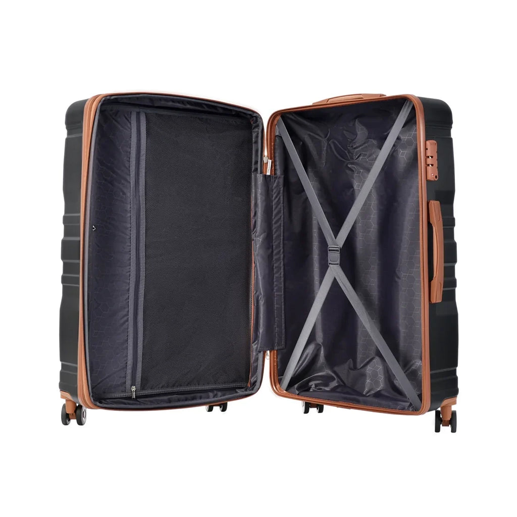 Yone Lightweight je with Wheels ABS 3 Spinner Luggage Lock, Suit Set, case Suitcase Hardside jx Inch,Black Pcs TSA 20/24/28
