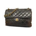 Pre-Owned Matelasse Black Bag Shoulder Women's (Good) Face W Double Chain Lambskin