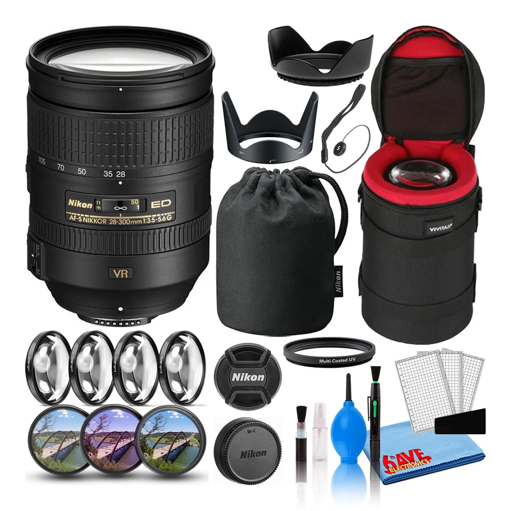 Keeper Lens Lens Nikon + Padded UV, Filters CPL, Lens NIKKOR Hood FL Kit (2191) + Cleaning Kit + + Lens Tulip 28-300mm Macro Filter with VR ED + Intl Cap AF-S f/3.5-5.6G Case