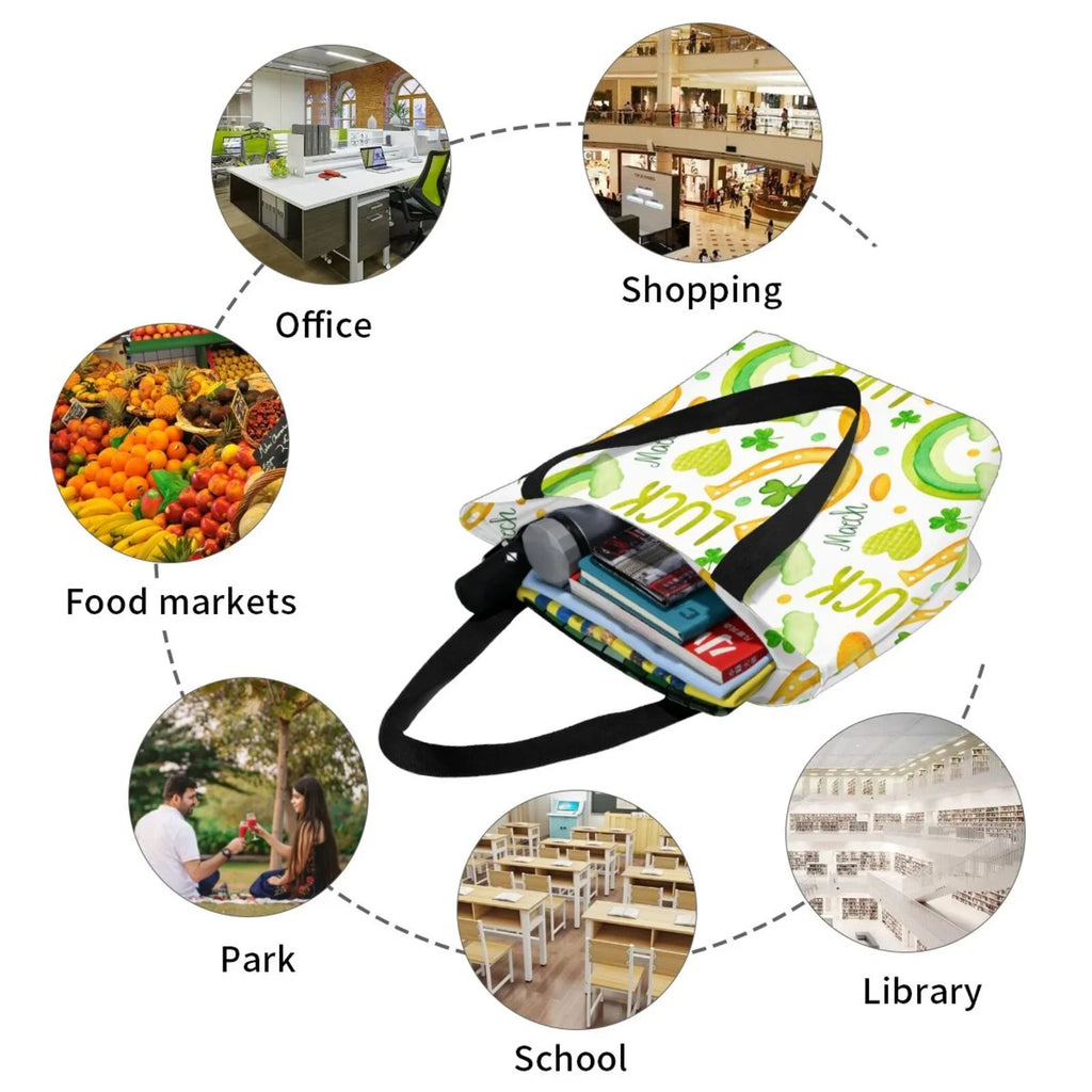 Day1 Canvas Easygdp Suitable St with Bag, Bag Shopping Zip, Shoulder Buying Office, Fitness Tote Groceries, Handbag Stylish for Patrick's
