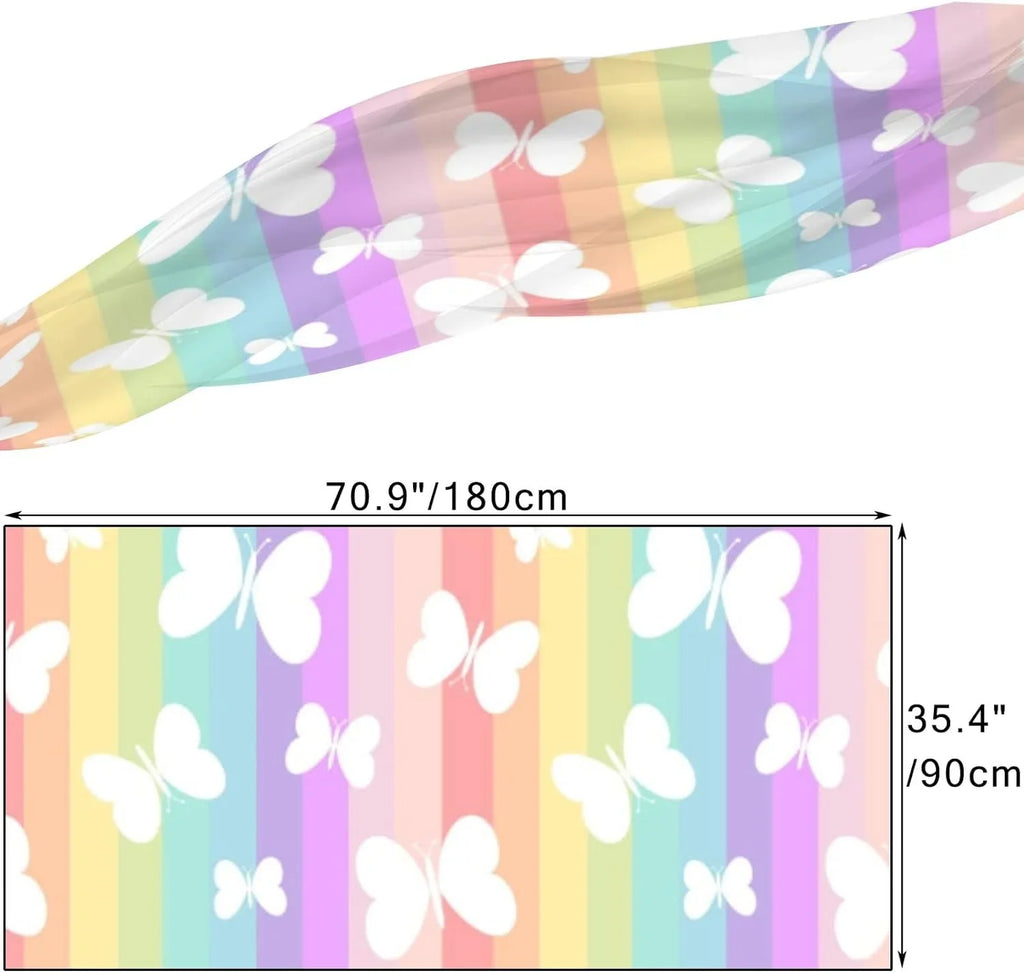 Girls Rainbow Scarves Long Hyjoy Lightweight Scarf Silk Neck Butterflies On Stripes Shawl Women for Wrap