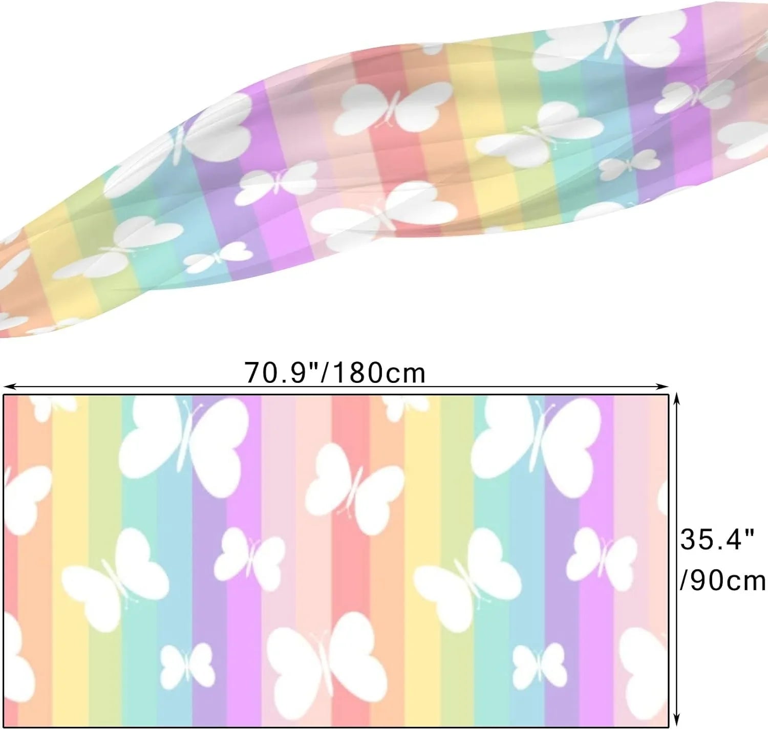 Girls Rainbow Scarves Long Hyjoy Lightweight Scarf Silk Neck Butterflies On Stripes Shawl Women for Wrap