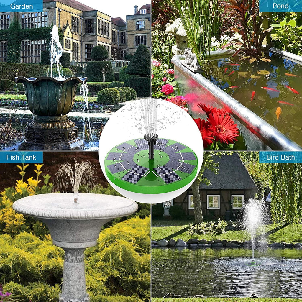Fountain Fish Garden 6 3W Pump 1200mAh liquid Pump, for Tank, Bird Fountain Bath, Pond or Solar Decoration Floating Solar AISITIN Aerator with Nozzles, Battery, Built-in Pump Solar (Green)