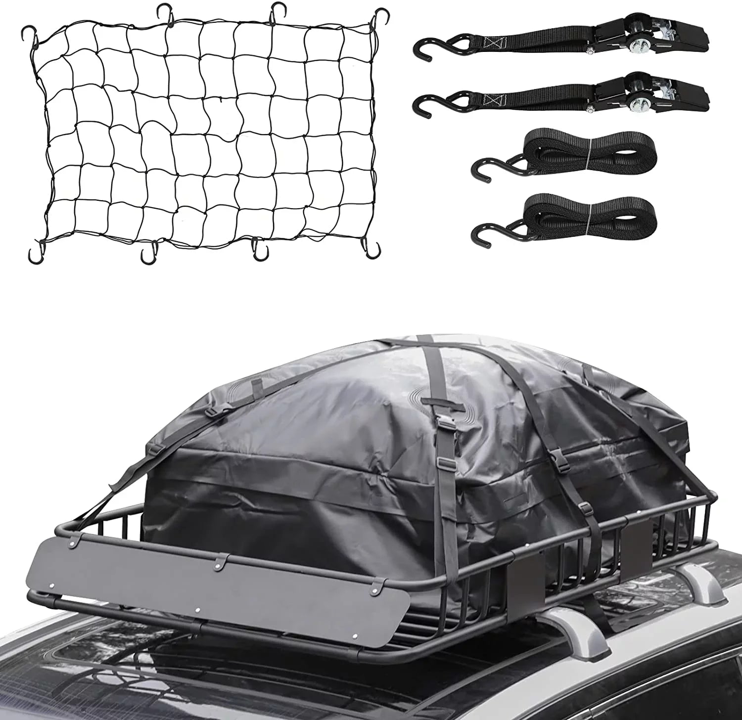 Bag, Down Tie Rooftop Eyoloty Capacity, 64"x SUV, 39" Roof Waterproof Car Strap, Carrier and Basket Luggage Cargo Rack, Net, for Duty Rack Top Extension with Holder 150lb Heavy Construction Steel