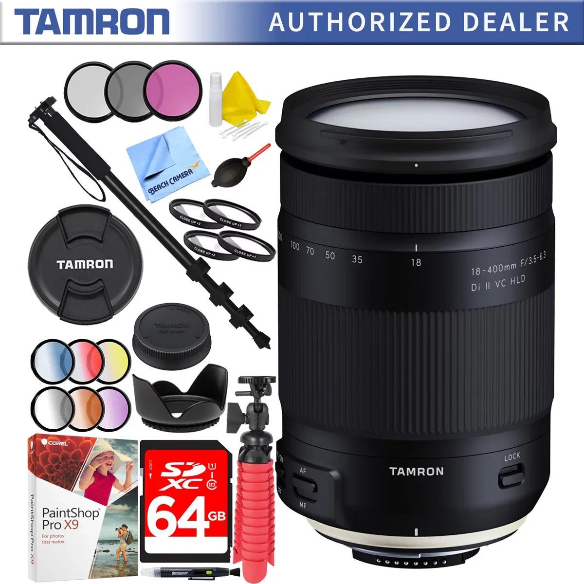 Lens Filter Bundle Di Zoom 64GB Nikon Tamron All-In-One with VC Mount HLD Plus Sets for II 72mm f/3.5-6.3 Accessories 18-400mm