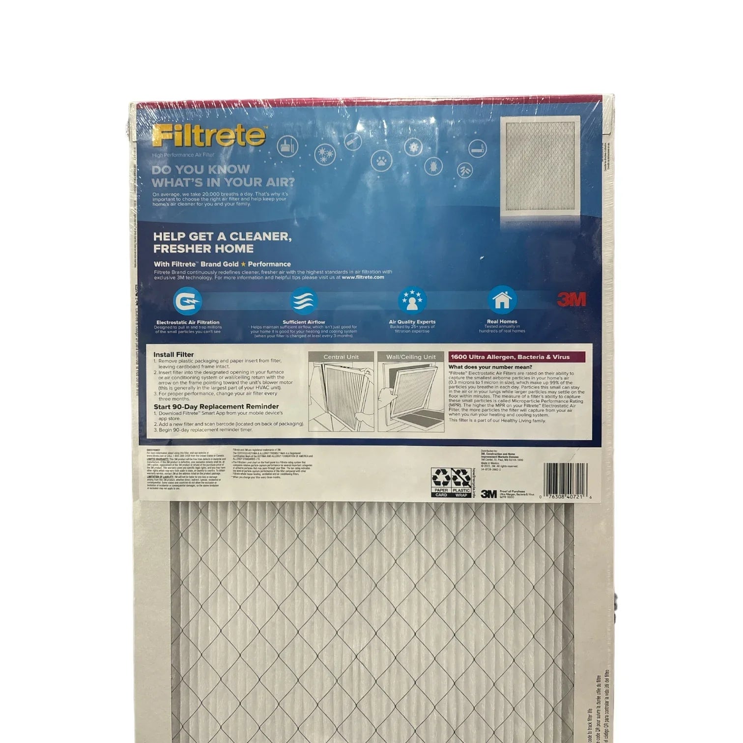 (1600 Pack) & Allergen Filtrete (4 Virus MPR), 14x25x1 Bacteria 2X Filter Ultra
