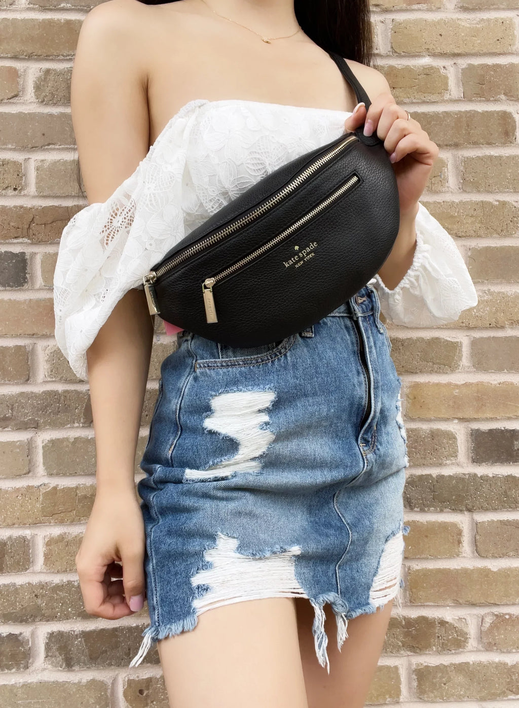 Leila Bag Spade Black Pebbled Leather Fannypack Kate Waist
