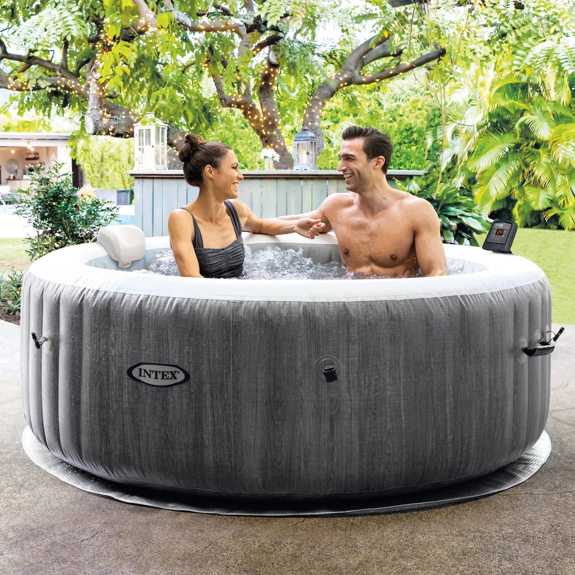 Inflatable Spa Greywood Jet Tub w/ Bubble Hot Intex Accessory Tray PureSpa