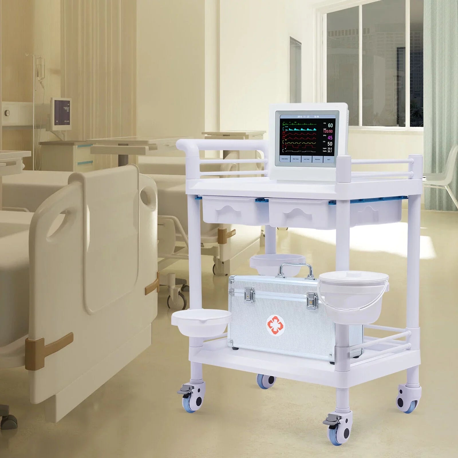 Hospital Spa Mobile Utility Clinic Rolling Salon 360°Rotate Beauty Spacious Salon Tier Cart Rolling Dental Trolley Trolley Beauty Cart, with Beauty Wheels for Trolley Spa 2
