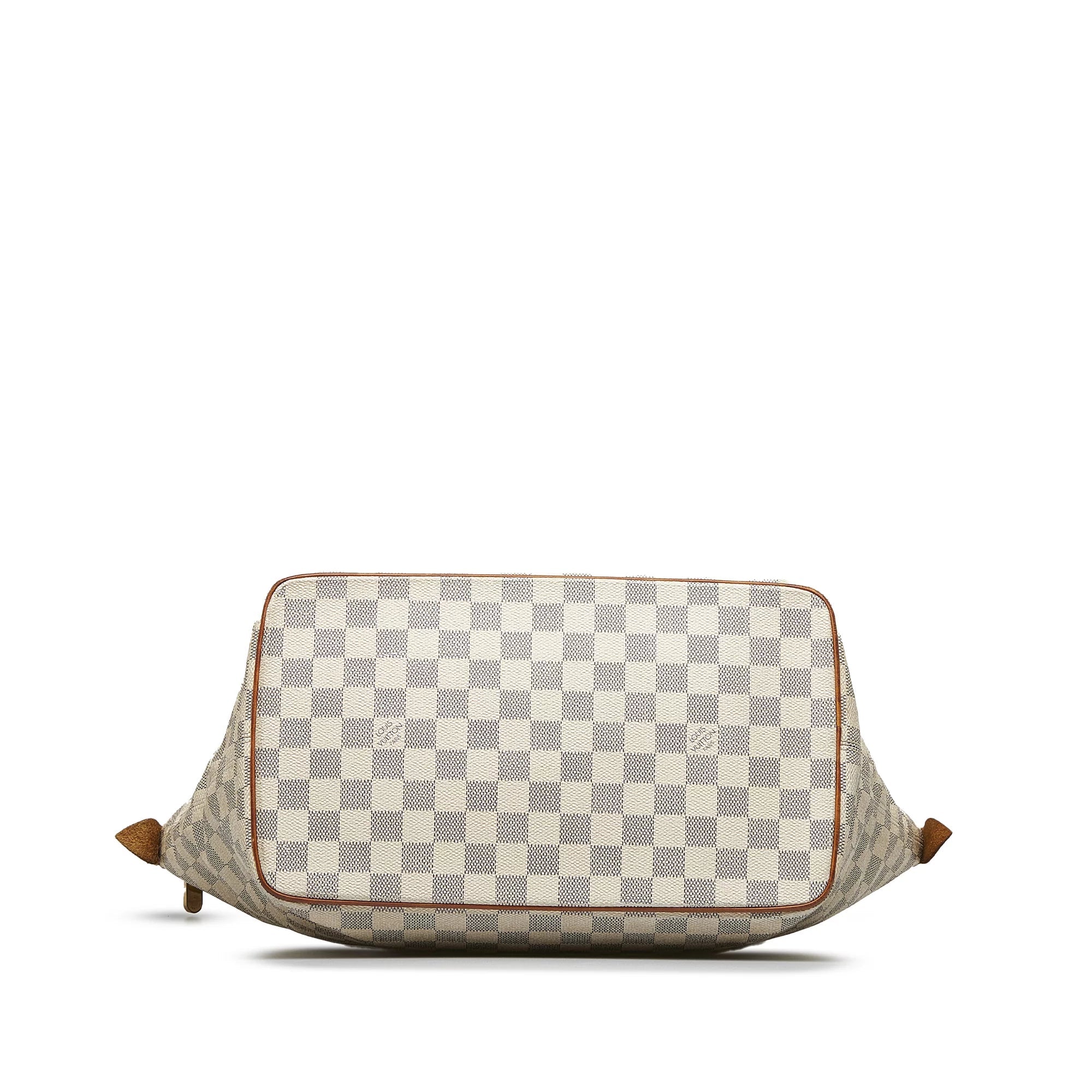 White Damier Azur Pre-Owned MM Authenticated Unisex Tote (Good) Canvas Saleya Bag