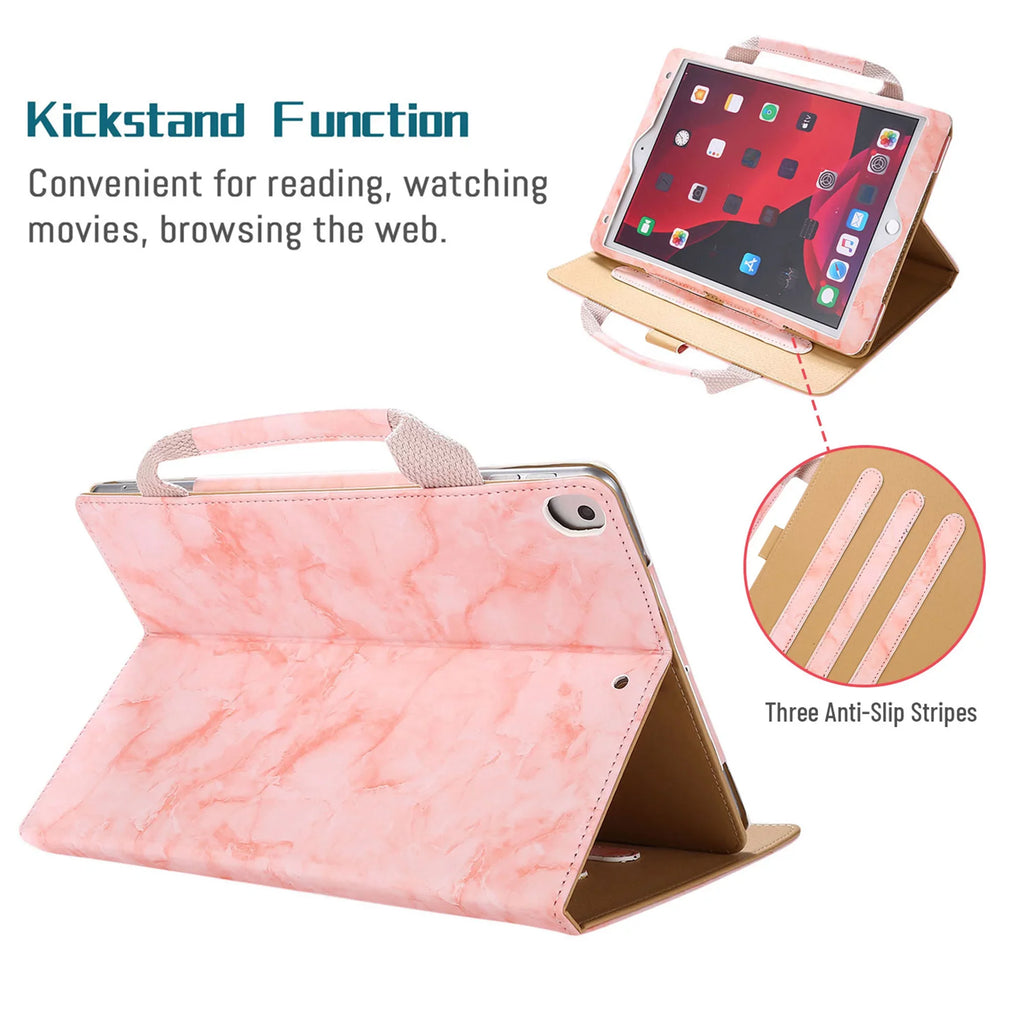 PU Pocket Magnetic & Cover Air Bag with Marble 2 Multi-Angle 1st/iPad Folio 9.7 Dteck Wake/Sleep], Leather Document Pro 5th [Auto Gen Case, 6th Case, Generation Handle iPad Pink iPad Case, Stand iPad