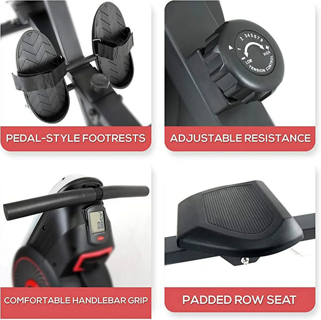 Rowing for Magnetic and Machine Machine Resistance Machine SereneLife Levels Rowing Exercise (Black) Rowing Gym, (8) Selectable Air