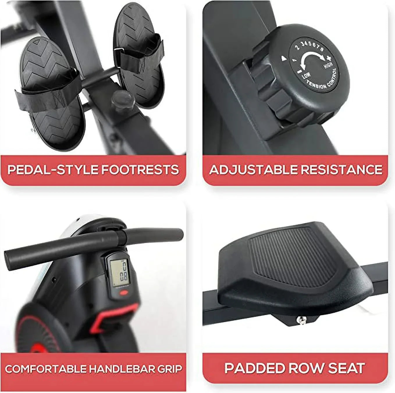 Rowing for Magnetic and Machine Machine Resistance Machine SereneLife Levels Rowing Exercise (Black) Rowing Gym, (8) Selectable Air