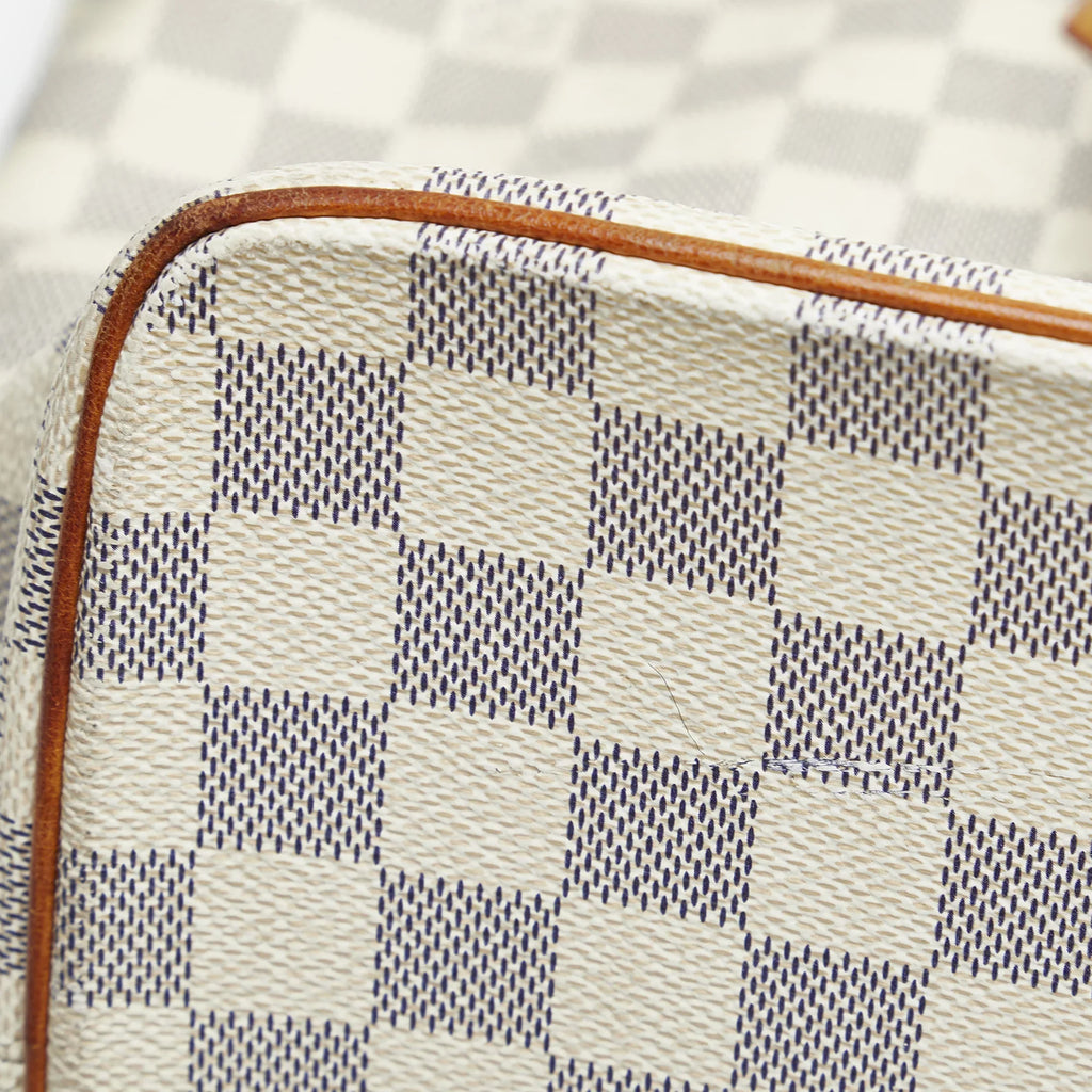 White Damier Azur Pre-Owned MM Authenticated Unisex Tote (Good) Canvas Saleya Bag