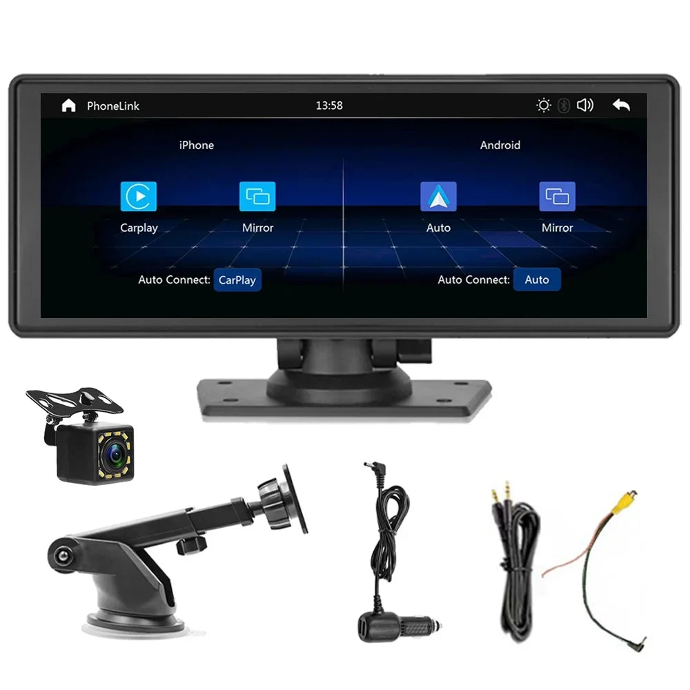 Play Recorder Car Carplay Receiver with Multimedia Car Wireless Android Car Audio Bluetooth,Backup Stereo Polarlander Touch Player Radio TF, Screen AUX, 9.3 Navigation, GPS Inch Auto, Camera,