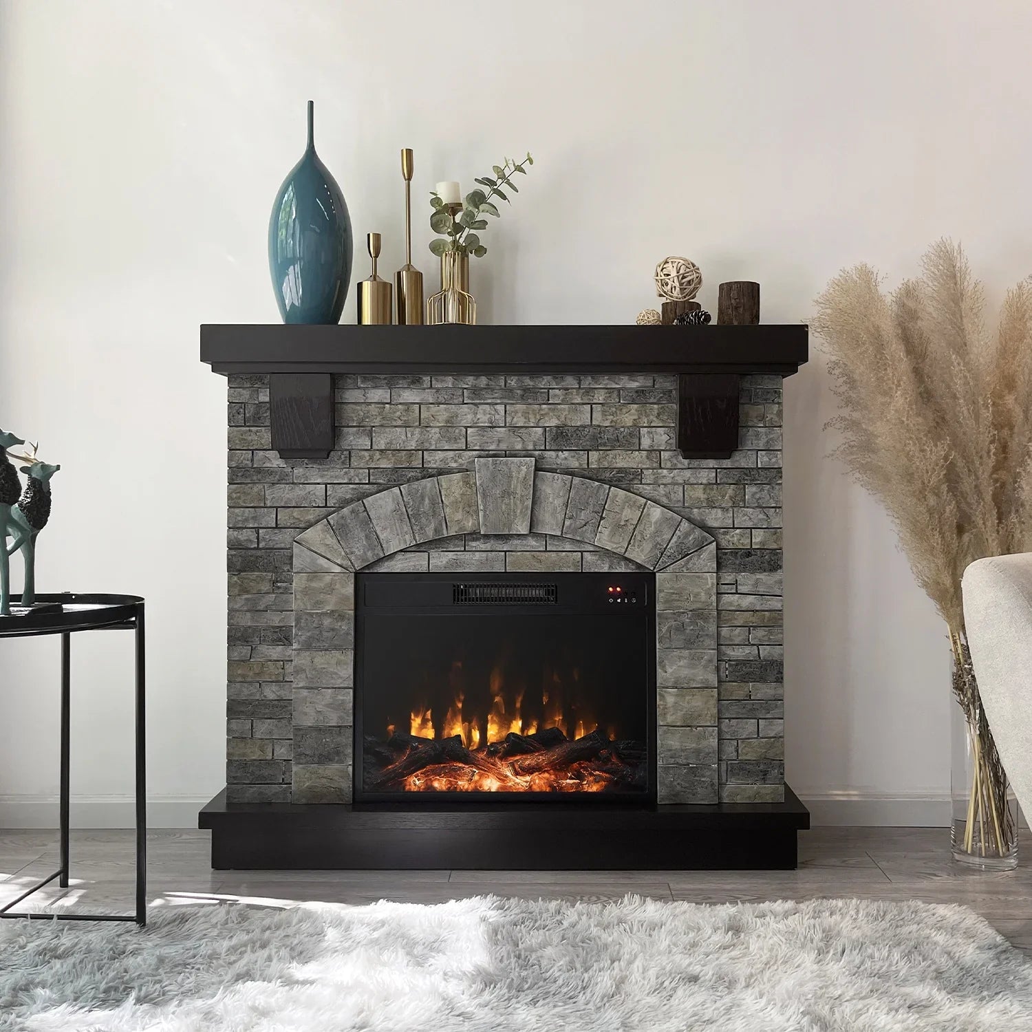 Infrared with Gray Freestanding, Mountain Stone 45" Mantel Cloud Fireplace Electric