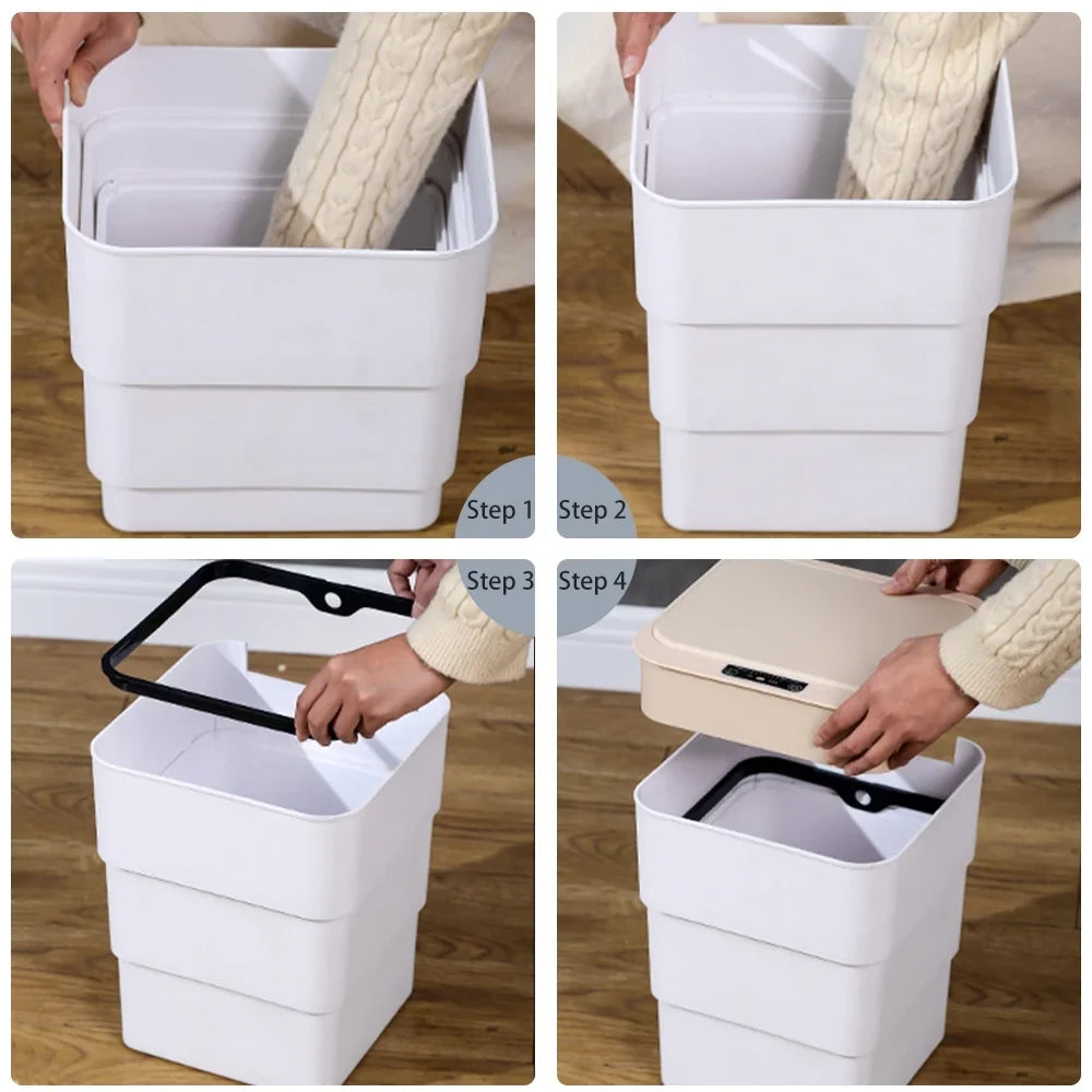 Can, Folding Mode Gallon Touchless Office, Can Kitchen, Aromatherapy Holdpeak Bathroom, with Garbage 18L/4.8 Trash White for Automatic
