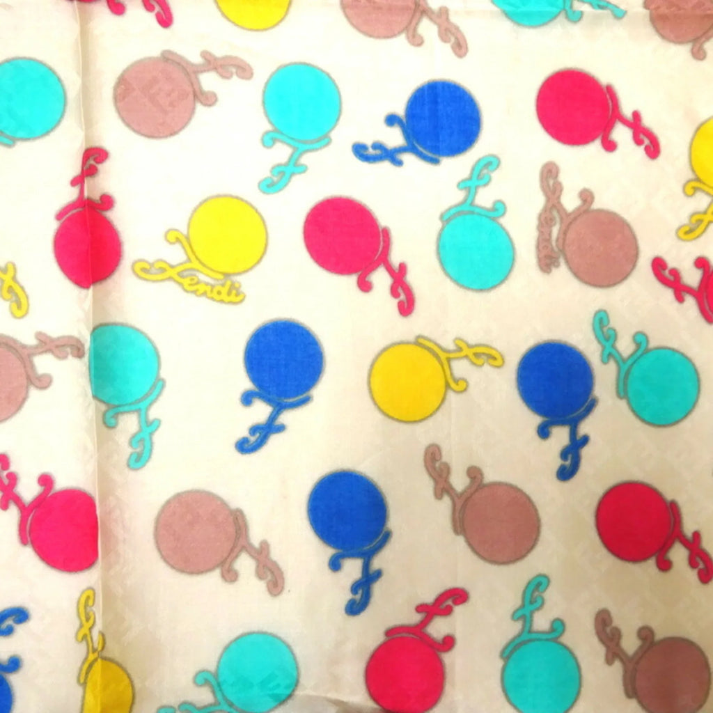 Cotton Women's Pattern Beige/Multicolor Bandana (Good) FXT732 Muffler Pre-Owned Fendi Ball Scarf