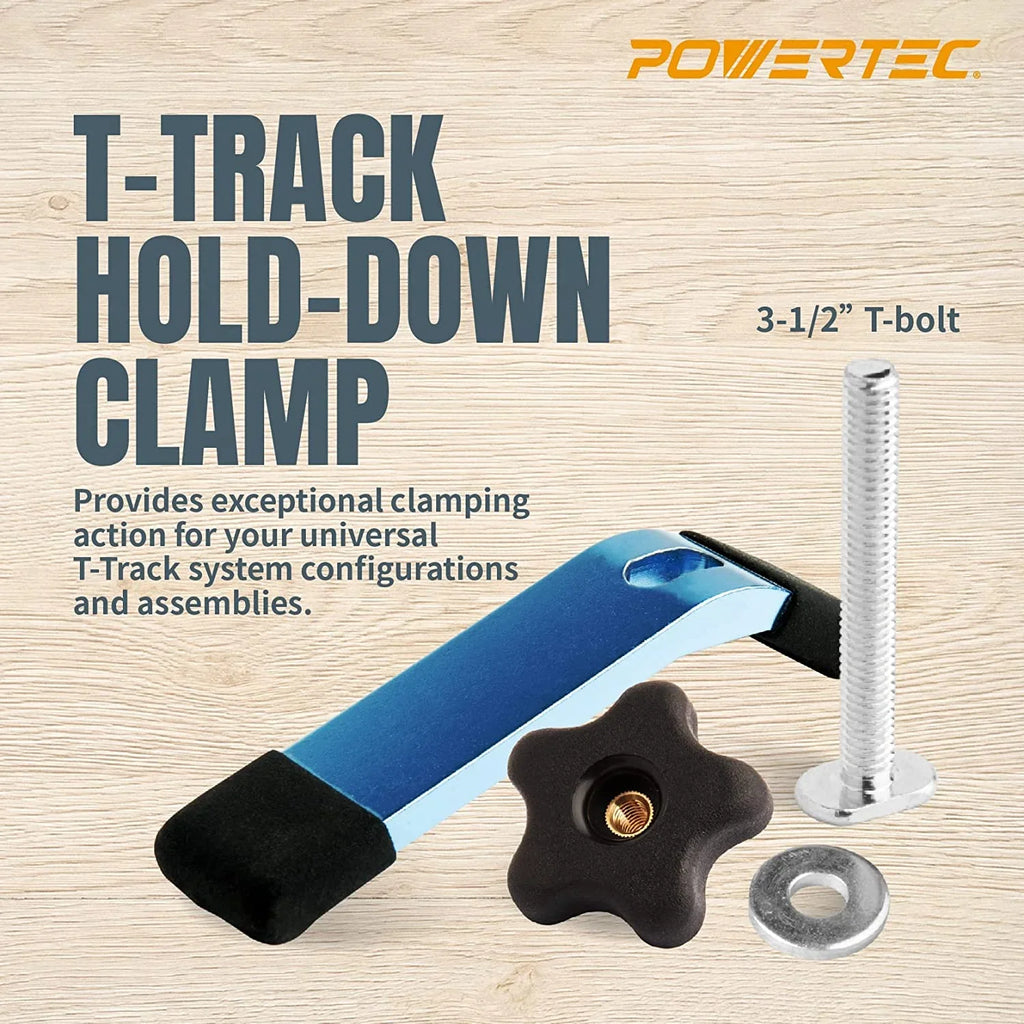 Track 1/4-20 (71846) Kit x Hold 2x5-1/2" 10) Track Fixtures and w/Hold Kit, Down of Clamps, T Hex Washers, Accessories POWERTEC Track for T L Bolts Clamps, Down 1-1/2" and Woodworking Jigs Knob T (Set