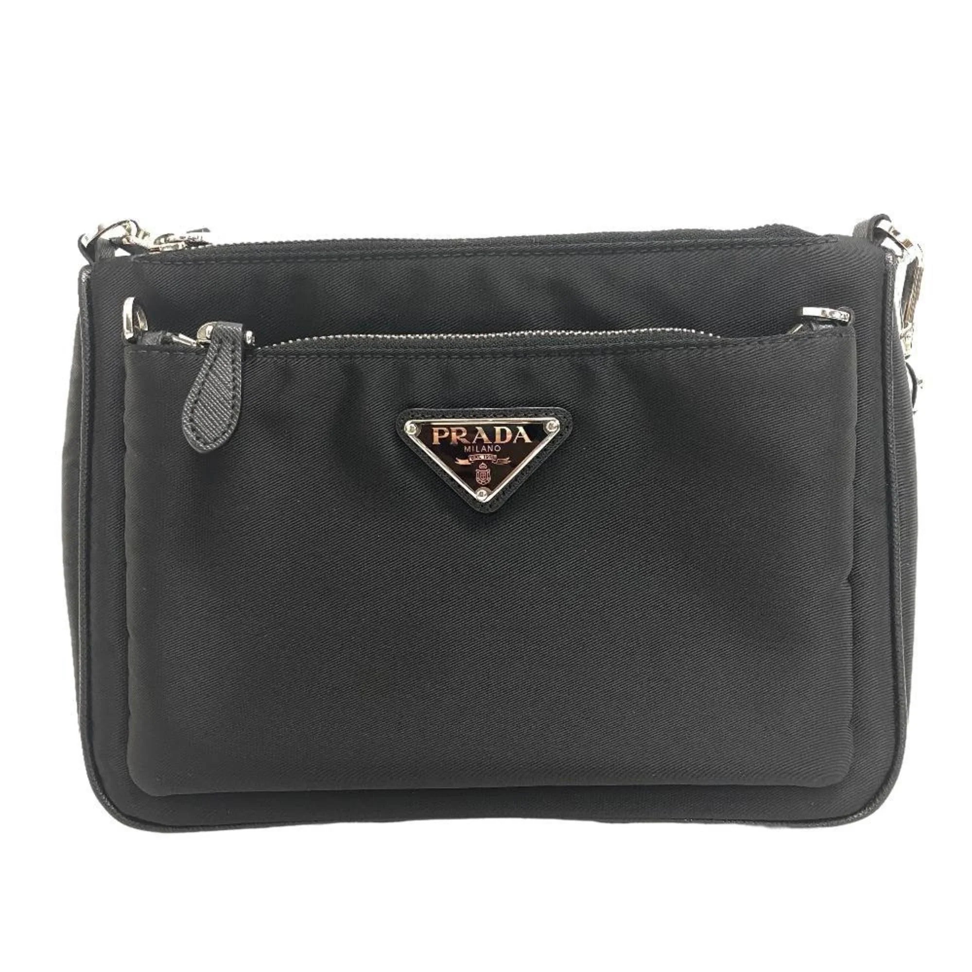 Shoulder (Good) Bag Tessuto Plate Black 1BH168 Women's PRADA Triangle Z0006302 Pre-Owned