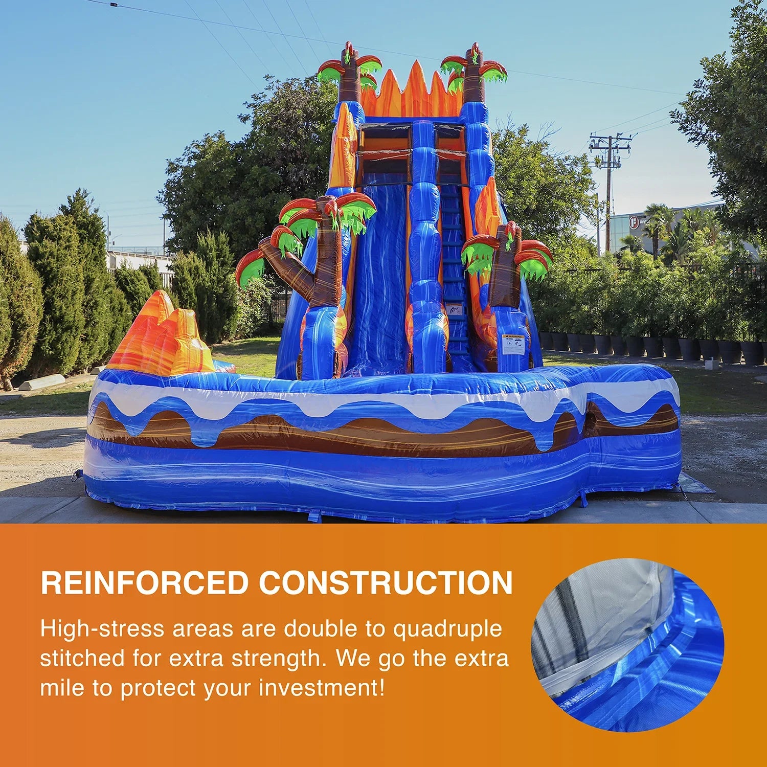 Commercial and Kids JumpOrange Waterslide, Vinyl Adults Blower), PVC Grade for with Slide 19' Detachable liquid Tall Pool Oasis Inflatable (with exterior