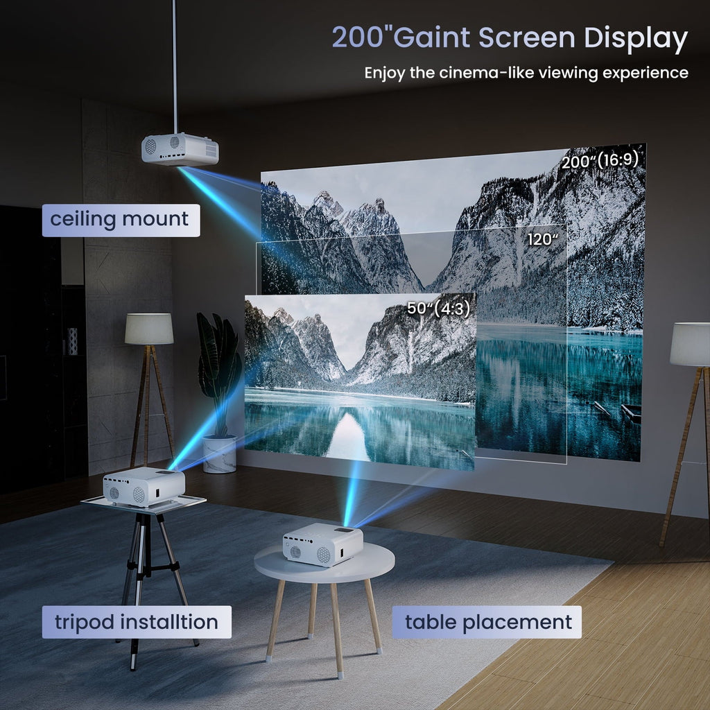 Projector AUOSHI Home , 1080P exterior , Projector For 4K Support 12000LM Projector Video Theater and with Wifi Projector Portable 5G/2.4G Mini Bluetooth, Movie