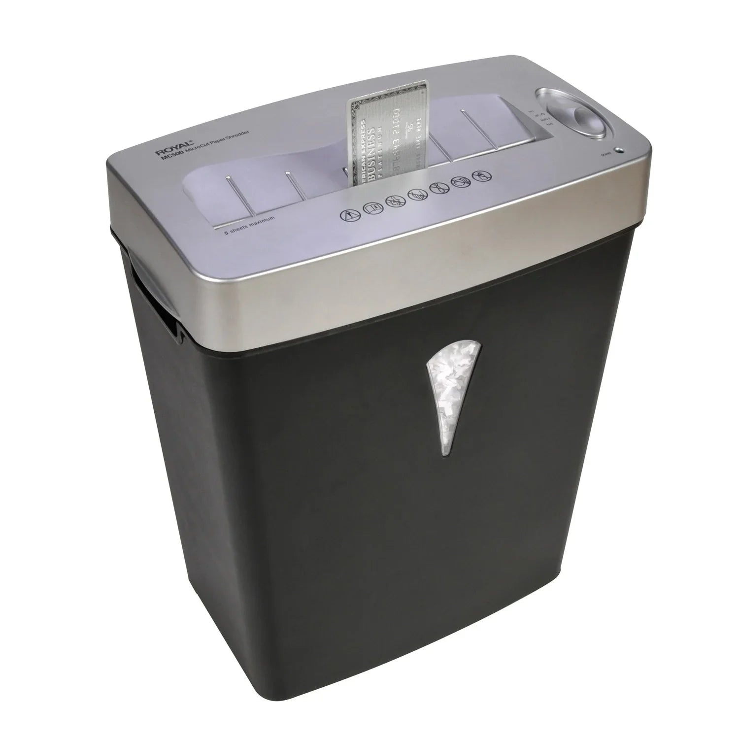 5 shredding Wastebin Cut 0.394" gal Card 0.157" - Silver dimension Micro Royal Shred - - Paper, x - Shredder Pass Black, Capacity Credit Paper for 4 - Per - MC500