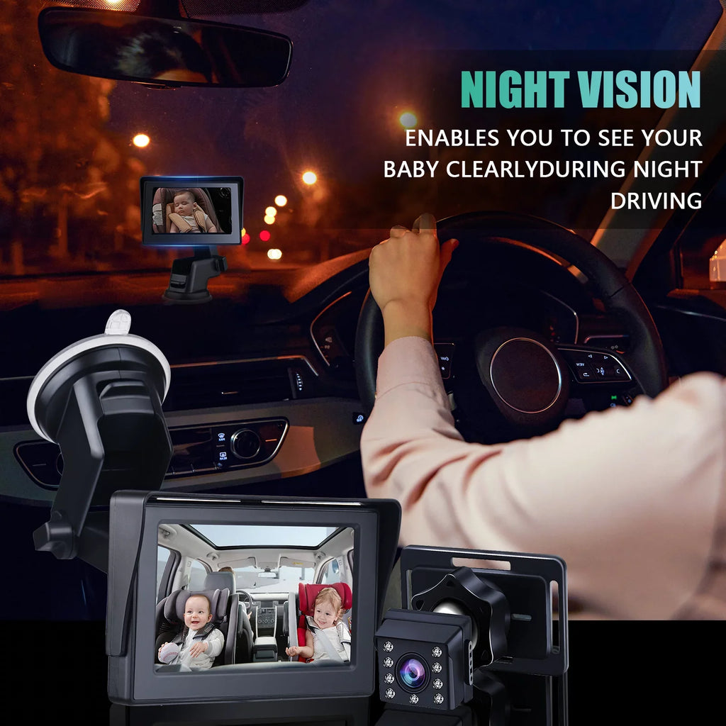 Car Length 1080P Car Safety with Clear Car 5M Angle Inch Cameras Cable Mirror Wide Long 4.3 Mirror Adjustable Seat View Crystal Mirrors Monitored