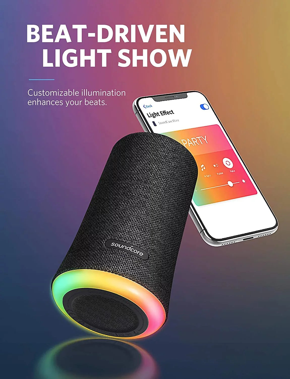 with Speaker Soundcore Speaker Party Sound LED Flare Waterproof Wireless 360°