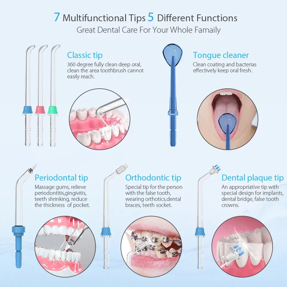 Cleaner liquid Adjustable 7 Multifunctional Teeth for Flosser Pressure Homgeek Dental liquid 10 Braces Tips White Teeth with