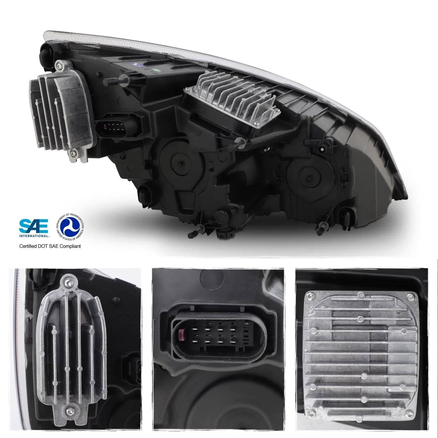Black Driver OE Headlights - 116 Cascadia 2018-2023 113 Side 125 Housing Freightliner AKKON 126 Replacement Fits Full-LED -