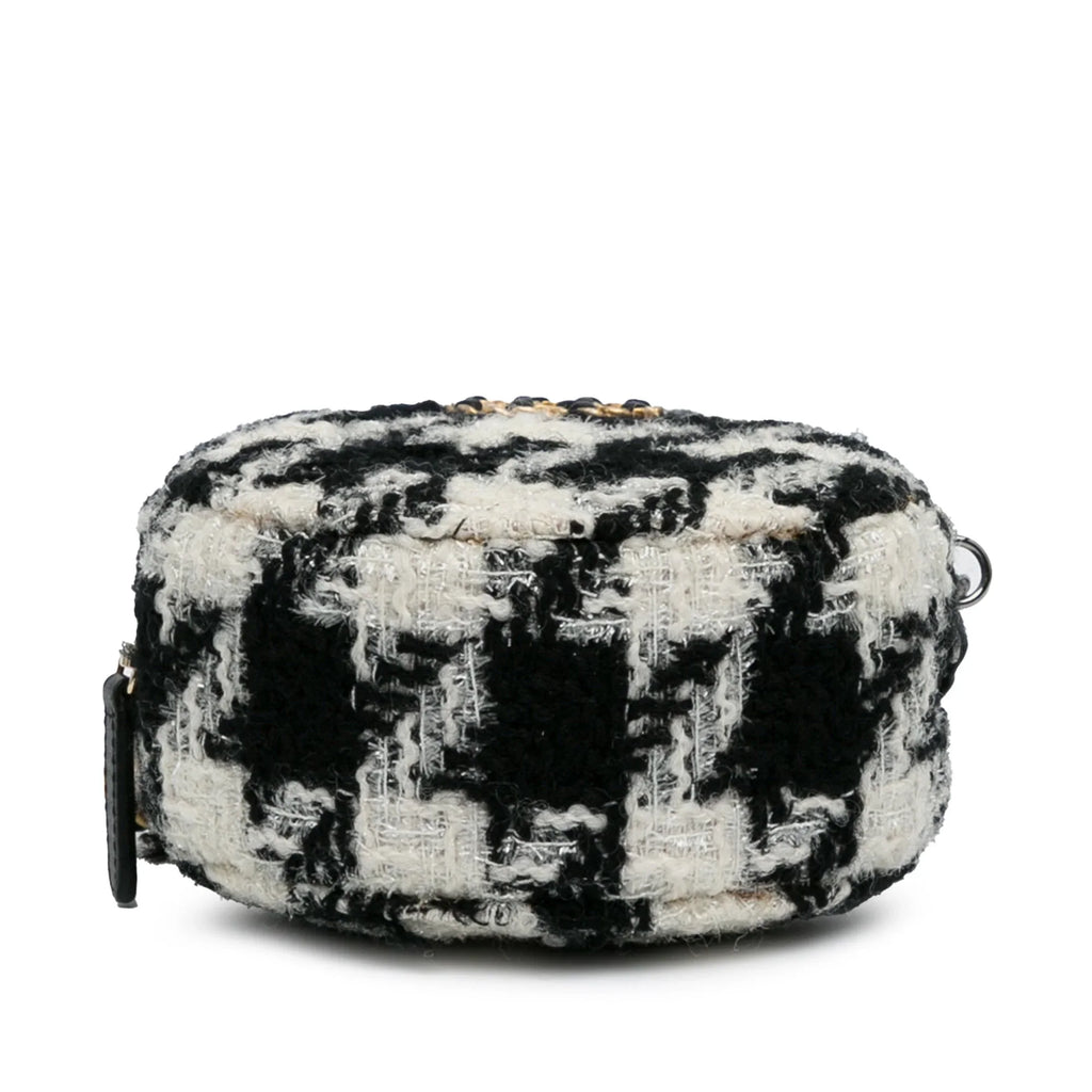 Chain Unisex with Coin 19 Lambskin Purse Black (Good) Clutch Bag Tweed Authenticated Pre-Owned Fabric Round Crossbody and